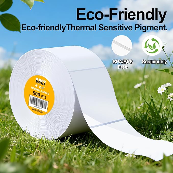 Qncz 1000 Pcs 4x6 Thermal Labels - 2 Rolls of 500, White Perforated & Smudge-Proof & Strong Adhesive Mailing Sticker Labels, Compatible with Rollo, Zebra, Jadens, Nelko