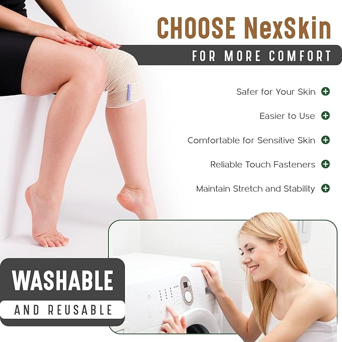 Premium Elastic Bandage Wrap (3” Wide, 50 Pack) - Nexskin Latex Free Athletic/Medical Compression Bandages Hook & Loop Fasteners at Both Ends - Lifetime Washable & Reusable Bandages