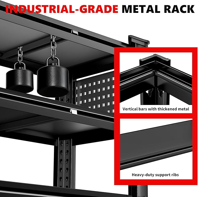 SILVEL 48.2"W Garage Shelving, 5000LBS Heavy Duty Metal Shelving, 2025 Solid Storage Shelves, 2 Side Pegboards, Industrial 5 Tier Shelves for Basement Pantry Warehouse Supermarket, 72.2" x24.2" x48.2"