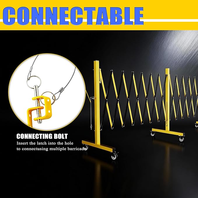 Industrial Expandable Barricade,Folding Security Gate Safety Barricade with Casters,Mobile Barrier Gate Outdoor,Adjustable Traffic Fence for Road Construction, Traffic Control,Pool (11FT-2PCS)