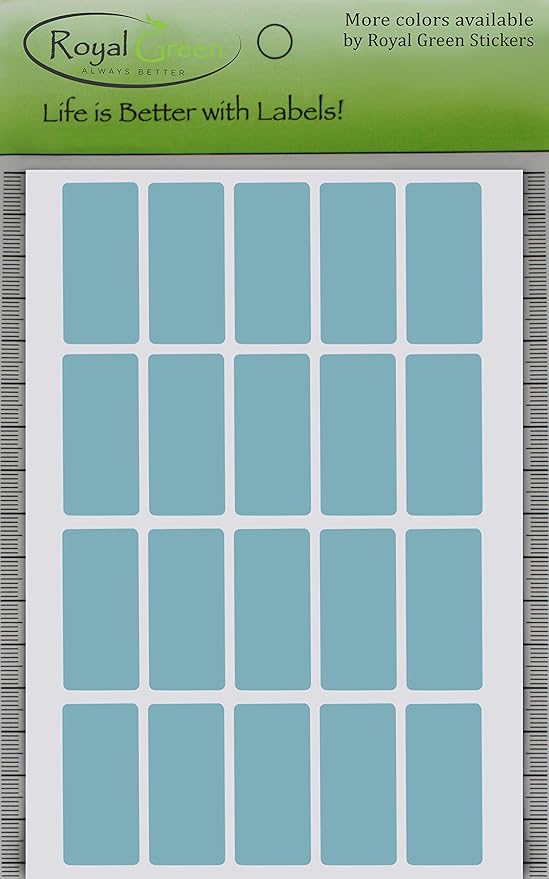 Royal Green Rectangular Colored Tag Stickers in Light Blue (40mm x 19mm) 1.57 inch x 0.75-1000 Pack