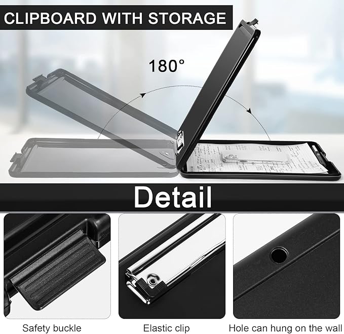 Mimorou 5 Pcs Clipboard with Storage Plastic Nursing Clipboard 9.5 x 13.5 Inch with Low Profile Clip Foldable Clip Board with Storage for Home Office Back to School Supplies