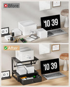 IBUYKE Label Holder for Rolls and Fan-Fold Labels,Wooden Thermal Shipping Label Stand With Drawer Desktop Printer Holder for Home, Office, Small Business,Black TPS003B