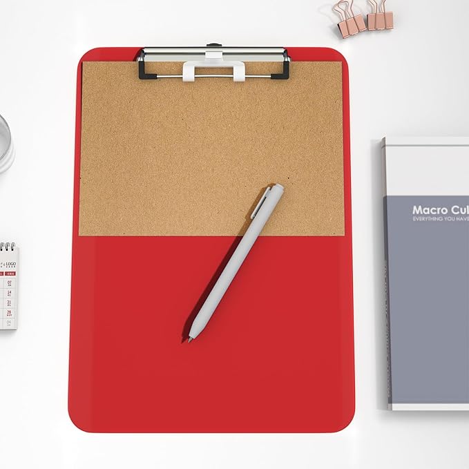 Hongri Plastic Clipboard with Pen Holder, Red 8.5x11 Letter Size Clip Board for Classroom, Office, Students, Nurses and Women, Low Profile Clip, Size 12.5 x 9 in(Pack of 6)