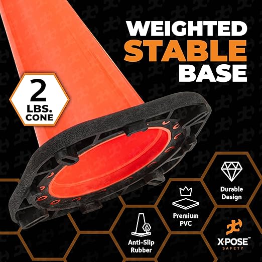 Xpose Safety 12 Inch Orange Traffic Cones, 12-Pack - Multipurpose PVC Plastic Safety Cone for Parking, Soccer, Caution, Kids and Construction - DOT Approved