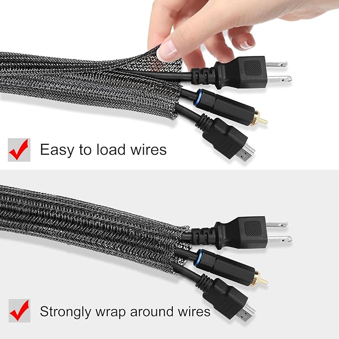 25ft - 1 inch Cable Protector Sleeve Split Wire Loom Tubing for Power, Audio, USB, Cord Management for TV, Computer, Protection from Pets Chewing, Black