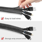 25ft - 3/4 inch Cord Protector Cable Sleeve Split Wire Loom Tubing for Power Cord Audio USB Cable, Wire Cover Cable Management Sleeve for TV Computer, Cord Protectors from Pets Chewing, Black