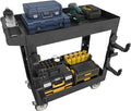 34"*17" Heavy Duty Utility Cart, 2 Shelf Plastic Rolling Cart Tool Cart with Ergonomic Handle 5" Swivel Casters 4 Hooks 1000lbs Capacity for Garage, Warehouse, Cleaning