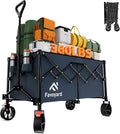 Favoyard Extra Large Collapsible Wagon Carts Foldable 360LBS Heavy Duty Beach Wagons with Big Wheels & Brakes Portable Folding Cart for Shopping Grocery Utility Sports Garden Camping Outdoor, Blue