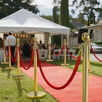 kaiyomi 4Pcs Stanchions with Red Velvet Ropes Set, 5 Feet Velvet Ropes and Posts Poles for Red Carpet Party Decoration and 360° Photo Booth (Golden)