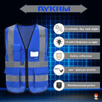 Big and Tall Blue Safety Vest 6xl 7xl 8xl Reflective Work Vest blue 7 Pockets,6XL-8XL