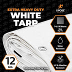 Heavy Duty White Poly Tarp 10' X 40' - Bulk Half Pallet (40 Pack) - Multipurpose Protective Cover - Durable, Weather Proof & Tear Resistant - 12 Mil Thick Polyethylene - by Xpose Safety