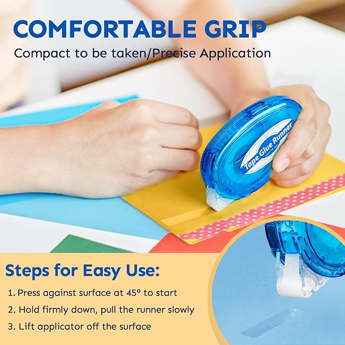 6 Pack Double Sided Tape Roller, 8mm x 315 Inch Permanent Adhesive Scrapbook Tape Dispenser Runner, Glue Tape Roller for Scrapbooking, Crafts and Arts Projects, Photo-Safe, Smooth & Clean