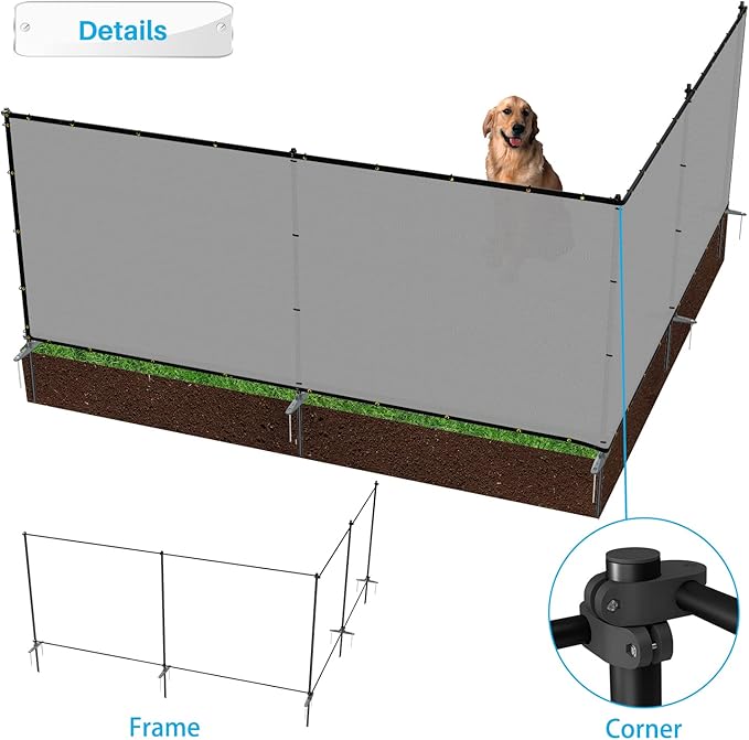 Patio 5' x 101' Outdoor Privacy Screen Freestanding Temporary Fence Panels Net Cover with Metal Poles for Outside Backyard Pool Garden Air Conditioner Fencing, Light Gray