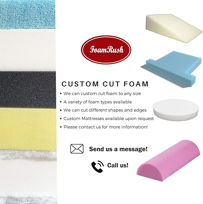 FoamRush 8" x 24" x 27" Water-Resistant Dry Fast Outdoor Upholstery Foam Sheet for Outdoor & Marine Furniture (Chair Cushion Foam for Patio Furniture, Boat Seat Cushion Replacement)
