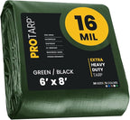 PROTARP Extra Heavy Duty 16 Mil Tarp Cover, Waterproof, UV Resistant, Rip and Tear Proof, Poly Tarpaulin with Reinforced Edges for Roof, Camping, Patio, Pool, Boat. (Green/Black 6′ X 8′)