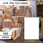 L LIKED 100 Pre-Cut 4x6 Sheet Shipping Labels for Laser & Inkjet Printers, Single Sheet, Self Adhesive Address Mailing Postage Stickers (100 Sheets)
