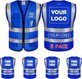 BeautyWill 5 Pack Mesh Safety Vest Custom Logo Class 2 High Visibility Reflective Vest with Pockets Construction Security Work Vest Blue