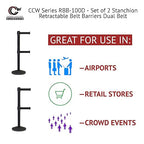 Crowd Control Warehouse CCW Series RBB-100D Set of 2 Stanchion Retractable Belt Barriers - Sloped Base, 9 Foot, Maroon Dual Belt with Black Post - Easy Assembly