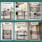 Fairy Baby 29.53"-32.28" Wide Baby Gate with Door, Walk Through Baby Gates for Stairs Pressure Mounted no Drill, Indoor Tension Metal Pet Dog Gate, Auto Close Child Safety Gate, Black