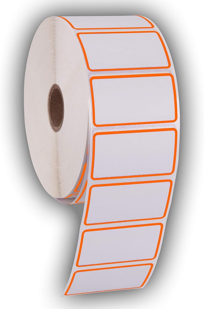 2.25" X 1.25" Direct Thermal Perforated Stickers Labels for Barcodes, Address, Consignment - Compatible with Zebra, Rollo, Godex and More (Orange Border, 6 Rolls)