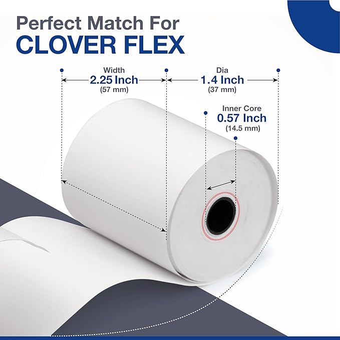 Clover Flex Paper Rolls - 50 Rolls - 2 1/4'’ x 50’- 48 GSM - Clover Flex Receipt Paper Compatible for C401, C403, C405 and C406 POS Machines - BPA Free Material