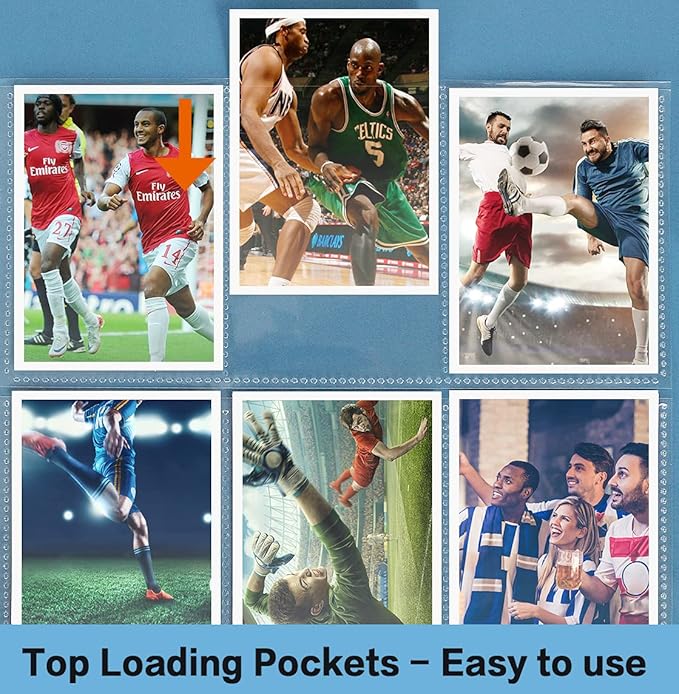 Trading Card Sleeve Pages, HERKKA 200 Pack 9 Pocket Album Pages 11 Holes Fit 3 Ring Binder