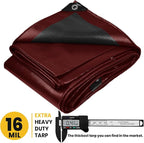 PROTARP Extra Heavy Duty 16 Mil Tarp Cover, Waterproof, UV Resistant, Rip and Tear Proof, Poly Tarpaulin with Reinforced Edges for Roof, Camping, Patio, Pool, Boat. (Maroon/Black 30′ X 50′)