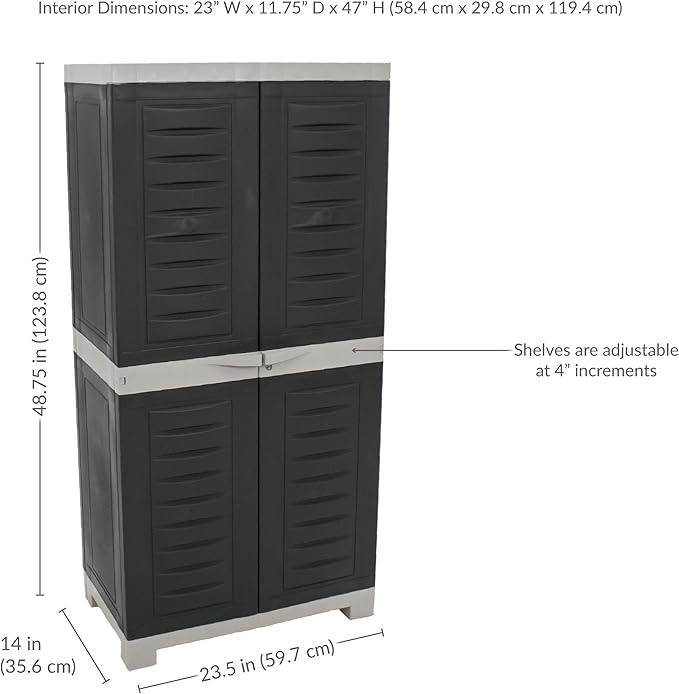 Sunnydaze Lockable Storage Cabinet - Indoor or Garage Storage Cabinet with 3 Adjustable Shelves - 48.75" H - Garage, Office, Home, Laundry Room - Charcoal
