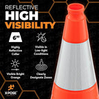 Xpose Safety 28 Inch Orange Traffic Cones with 6" Collar - 48 Pack Multipurpose PVC Plastic Safety Cone for Parking, Soccer, Caution, Kids and Construction - DOT Approved