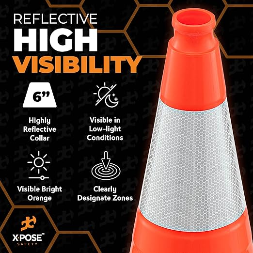 Xpose Safety 28 Inch Orange Traffic Cones 6" Collar - Bulk Full Pallet 297 Pack - Multipurpose PVC Plastic Safety Cone for Parking, Soccer, Caution, Kids, and Construction - DOT Approved