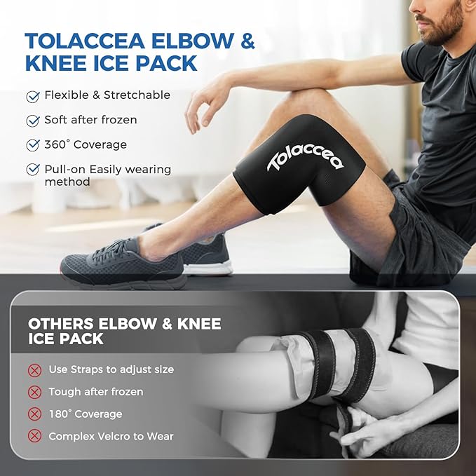 Elbow and Knee Ice Pack - Cold Ice Sleeve with Reusable Gel & Cold Therapy Compression for Knee, Shin Splints, Calf Strain, Flexible Ice Pack for Tennis Elbow, Tendinitis(Small (Pack of 1), Black)