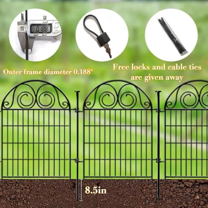 Tall Garden Animal Barrier Fence With Gate, 40 in(H)×27 in(L) 8 Panels Dog Digging Fences Barrier, Black Metal Temporary Fencing, Reusable Defense Fence For Outdoor Yard. Total 17.5 Ft│Patented