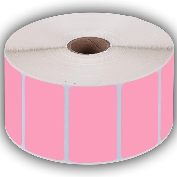 2.25" X 1.25" Direct Thermal Perforated Stickers Labels for Barcodes, Address, Consignment - Compatible with Zebra, Rollo, Godex and More (Pink, 6 Rolls)