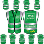 10 Pack Mesh Safety Vest Custom Logo High Visibility Reflective Vest with Pockets Security Work Vest（Green，XL）