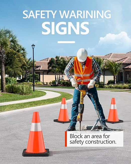 (8 Pack) BATTIFE Traffic Cones 18 Inch with Black Weighted Base, PVC Orange Cone for Traffic Control,Construction Events, Driveway Road Parking Lot