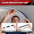 2 Pack Double Sided Heavy Duty Tape, Made of 3M VHB Tape, 16.5 FT × 0.39 IN Mounting Adhesive Foam Tape Waterproof High Temperature Resistant for Automotive LED Strips Home Office Decor Indoor Outdoor
