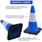 OrangeStar 18" Traffic Cones 6-Pack Blue Safety Cones with Reflective Collars, Heavy Duty Base for Construction, Parking Lot, Road Work, Flexible PVC, Indoor & Outdoor Use