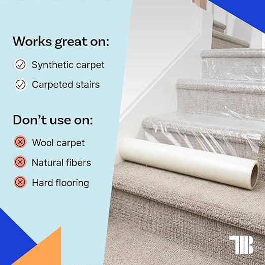 Carpet Protector Film, 36 inch x 500 feet, Made in The USA, Self Adhesive Carpet Protection Film with Easy Unwind and Clean Removal, Strong and Durable Covering for Construction