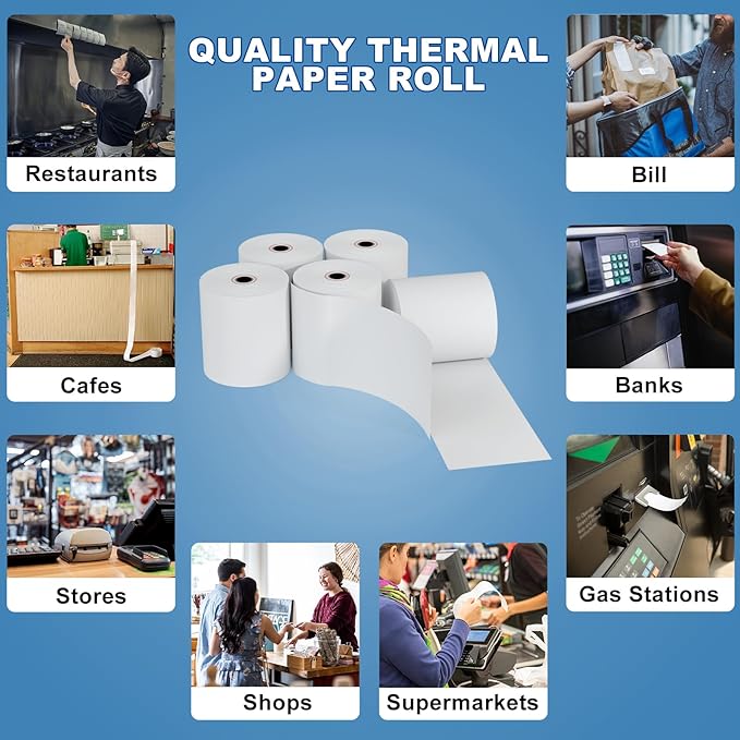 3 1/8 x 230ft Thermal Paper 20 Rolls - 80mm Receipt Cash Register Paper, Fits Credit Card POS Square Terminal Printer - Fits Star Micronics TSP100 TSP143 Epson