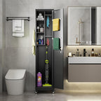 Aobabo 72" H Broom Closet Storage Cabinet, Lockable Metal Cleaning Storage Cabinet with Hooks for Home,Assembly Required, Black