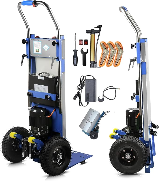 Electric Stair Climbing Dolly, 1250W Electric Stair Climbing Hand Truck, 900lbs Max Load Capacity, 3 Mode Folding Stair Climber Hand Trucks with Telescopic Handle for Moving Furniture (Blue)