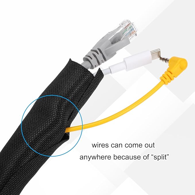 MECCANIXITY 1-3/10 Inch ID Split Loom Tubing 6.5ft Polyester Cord Protector Wire Cable Sleeve for USB Cable Power Cord, Black