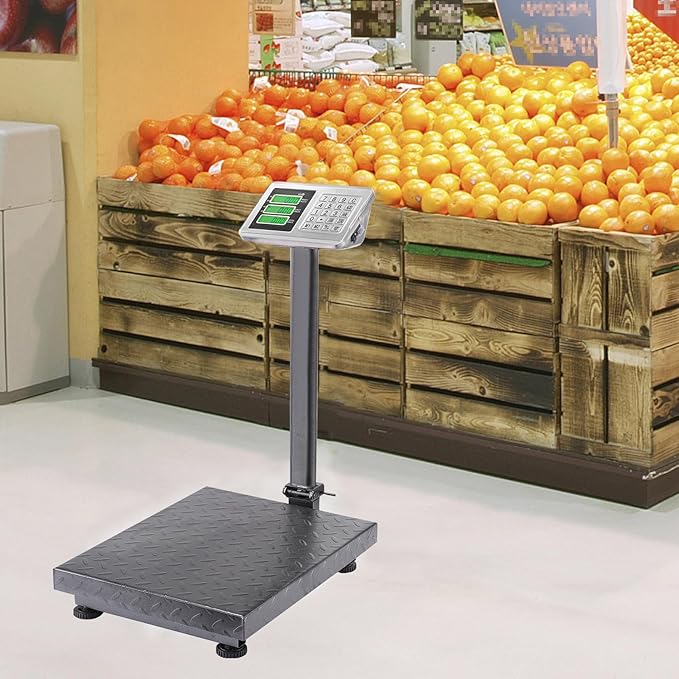 TUFFIOM 661lbs Electronic Industrial Commercial Platform Scale,Stainless Steel High-Definition LCD Display,Digital Floor Heavy Duty,Luggage Package Price Computing Postal Shipping Mailing，Grey
