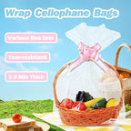 90 Packs Large Clear Cellophane Bags 14x20 18x24 24x30 Inches Jumbo Gift Basket Wraps Extra-large Transparent Plastic Bags for Fruit Basket, Gift Wrap, Treats, Arts and Crafts, 90 pcs Pull Ribbon Bow Ties