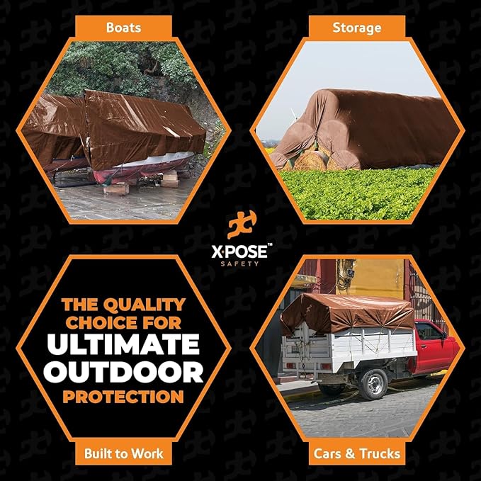 Super Heavy Duty Brown Poly Tarp 5' x 7' - Bulk Full Pallet (600 Pack) Thick Waterproof, UV Blocking Protective Cover - 16 Mil Thick Polyethylene - by Xpose Safety