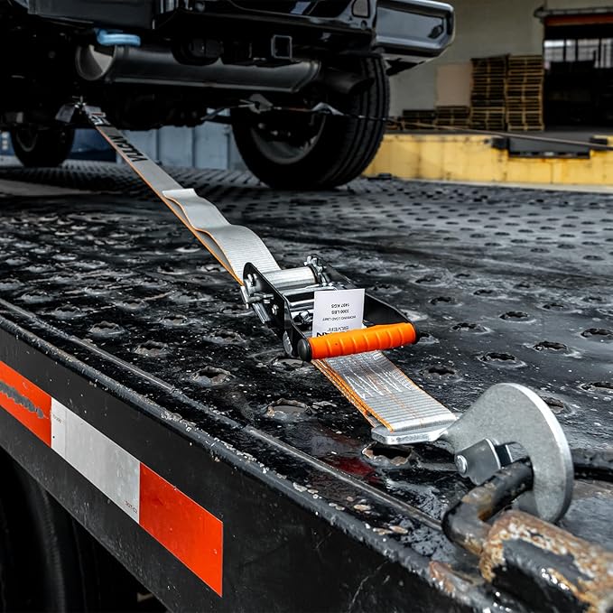VULCAN Ultimate Axle Tie Down Kit - Silver Series Webbing - Includes (2) 22 Inch and (2) 36 Inch Axle Straps, (2) 96 Inch Snap Hook Ratchet Strap, and (2) 112 Inch Loop Tie Down Combinations