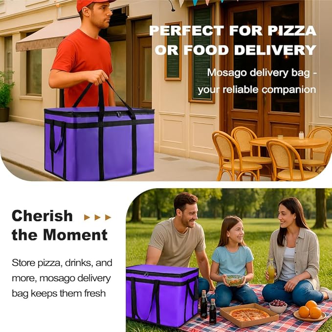 XXXL Insulated Food Delivery Bag - Reusable Thermal Cooler Grocery Bags for Catering & Delivery, Pizza Carrier for Events, Large Capacity Bag Keeps Food Hot/Cold for Shopping, Commercial(with Base)