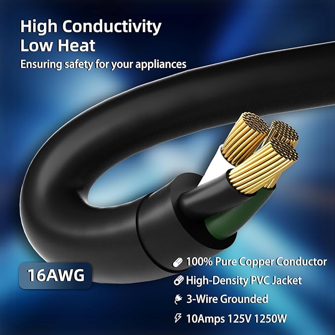 100 FT Outdoor Extension Cord Waterproof, Black, 3-Prong Power Cord, 16 AWG SJTW, 10A 1250W, Grounded, General Purpose Long Extension Cord for Lawn & Garden, ETL Listed