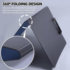 Clipboard Folder, 2 Pcs A4 Foldable Clipboard with Horizontal and Vertical Double Metal Clips, 360 Degree Foldable Binder Clipboards with Pen Holder, File Cover Work Folder Clipboards, Blue